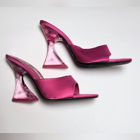 Zara Pink Methacrylate Vibrant Minimalist Style Heeled Satin Sandals 38/7.5 - Picture 2 of 9